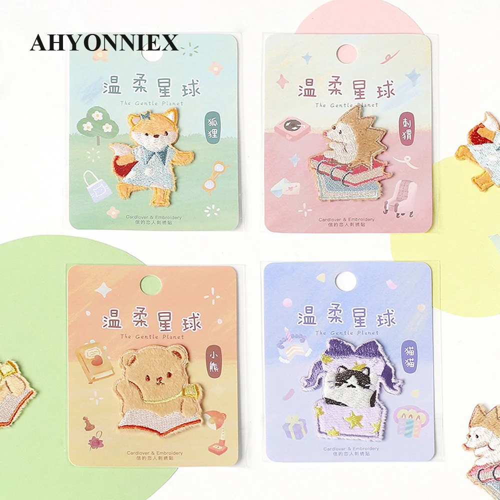 1 шт. вышитые нашивки AHYONNIEX с изображением милого лисьего медведя и кота для