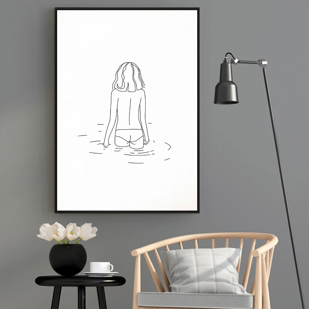 Линия искусства сексуальная девушка Рисунок печать минималистский Простой