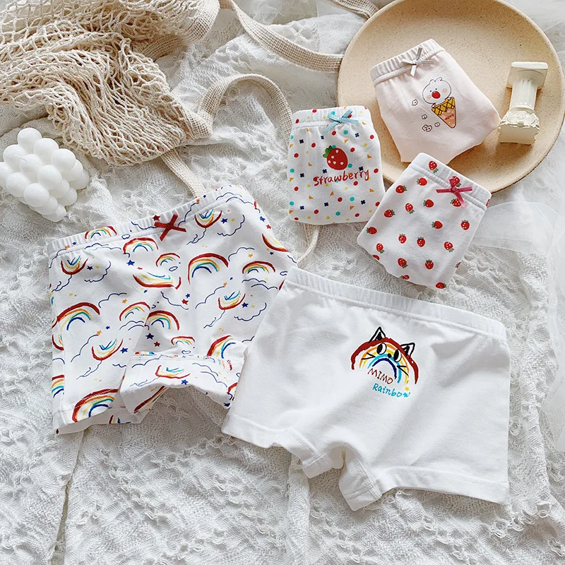 

5 Packaged in the Shape of Bars Children Pure Cotton Knicker Girls Boxer Underpants Baby Cute Rainbow Four Corners Knicker