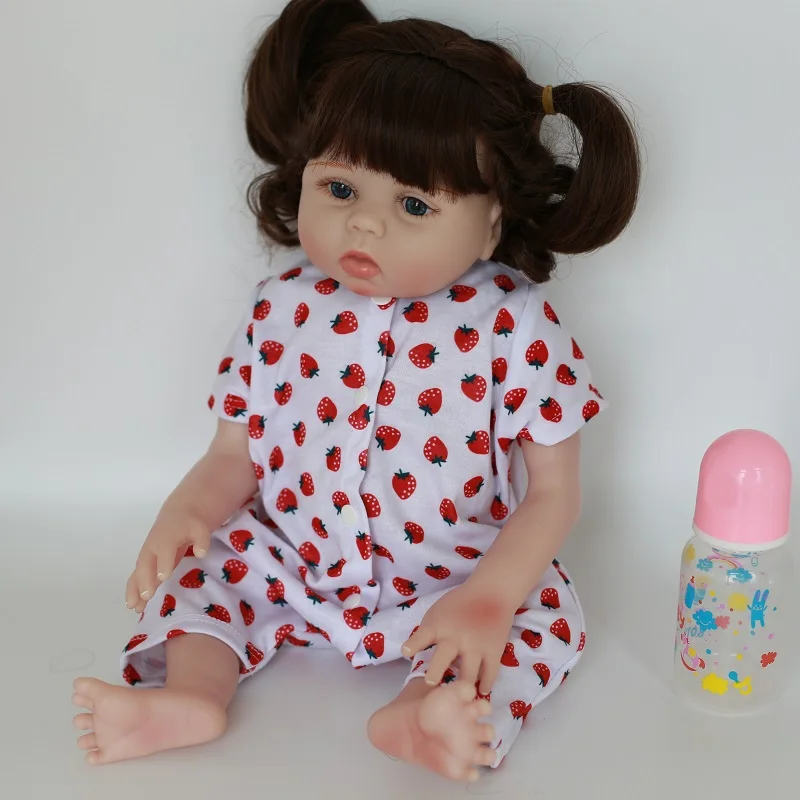 

48cm Baby Reborn Toddler Doll Realistic Vinyl Full Silicone Body Bathing Doll Two Different Hairstyles Best Christmas Gift