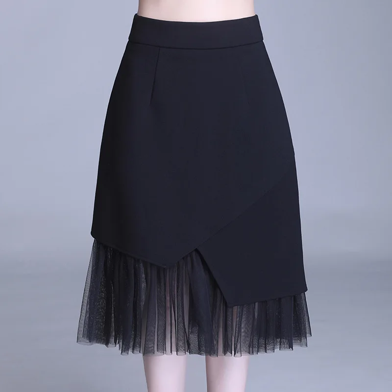 

2021 Spring Summer Women Irregular OL Commuter Skirts Gothic Female High Waist Gauze Solid Black Fashion Plus Size Skirt Emo