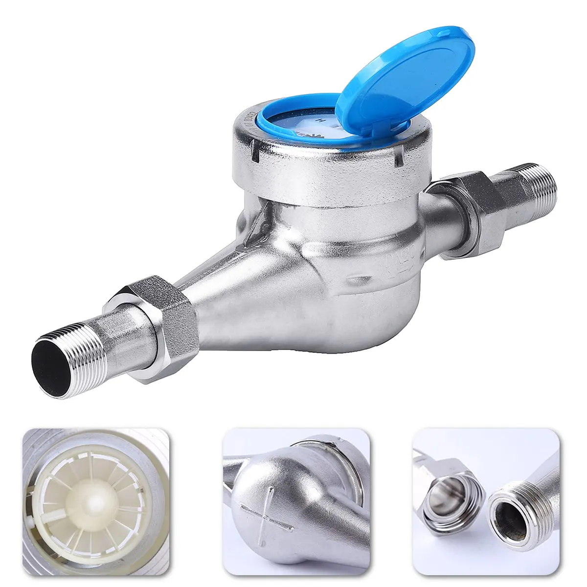 

Stainless Steel Water Meter Wet-type Cold Water Meter Plastic Rotor Type Measuring Meter Tap Table Counter Home Garde Tools 15mm