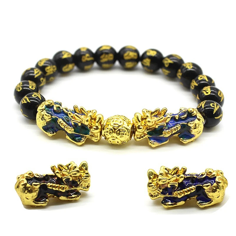 

Меняющий цвет мужской браслет фэн-шуй обсидиан с позолотой Pi Xiu браслет для женщин мужчин богатство храбрость ювелирные изделия