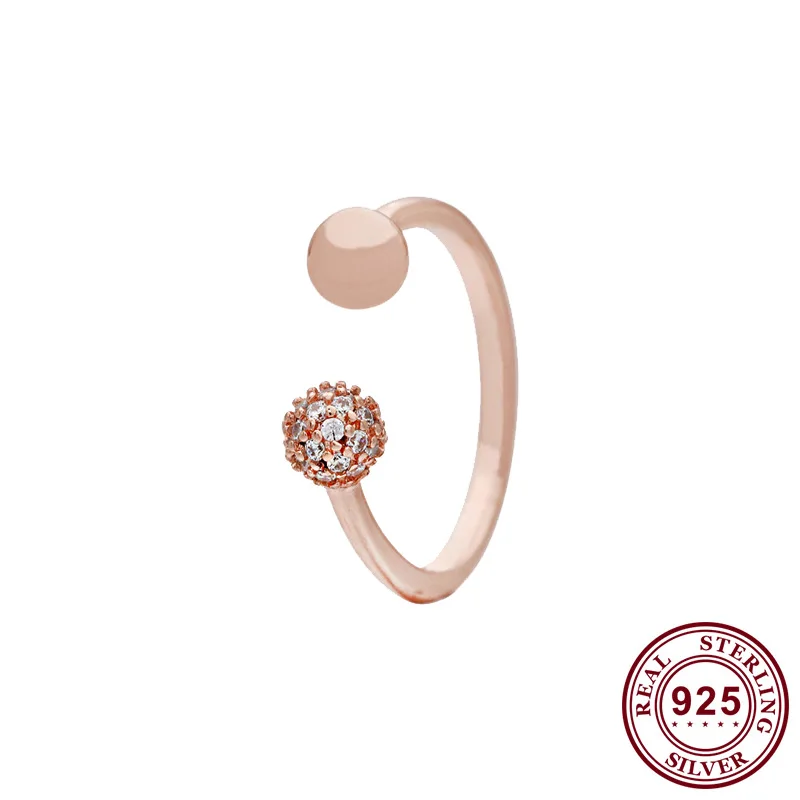 

Original 925 Sterling Silver Pan Ring Rose Gold Inlaid Beaded Ring For Women Wedding Party Gift Fashion Jewelry