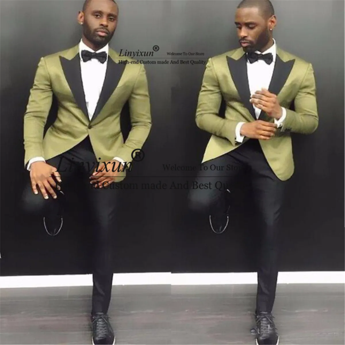 

Stylish Young Men Suits 2019 Summer Notch Lapel Groom Wedding Tuxedos 2 Pieces Army Green Satin Men Party Tuxedo With Black Pant