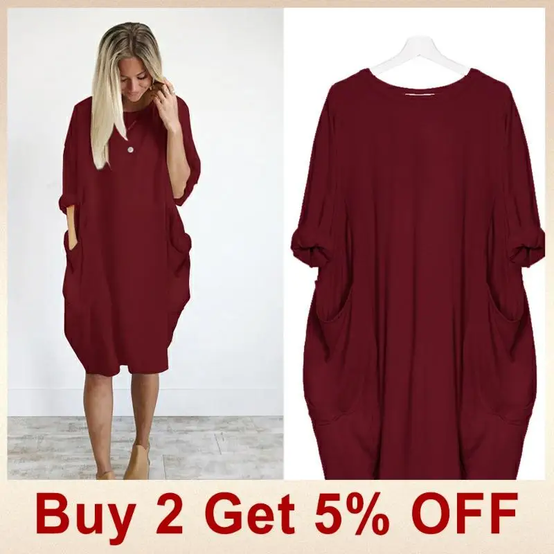 Женское повседневное свободное платье с карманами Женская мода Длинный топ