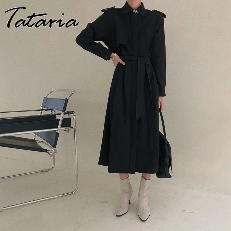 

Russian Autumn Winter Casual Loose Trench Coat with Belt Simple Classic Long Trench Femme Vintage Overcoats Windbreaker Outwear