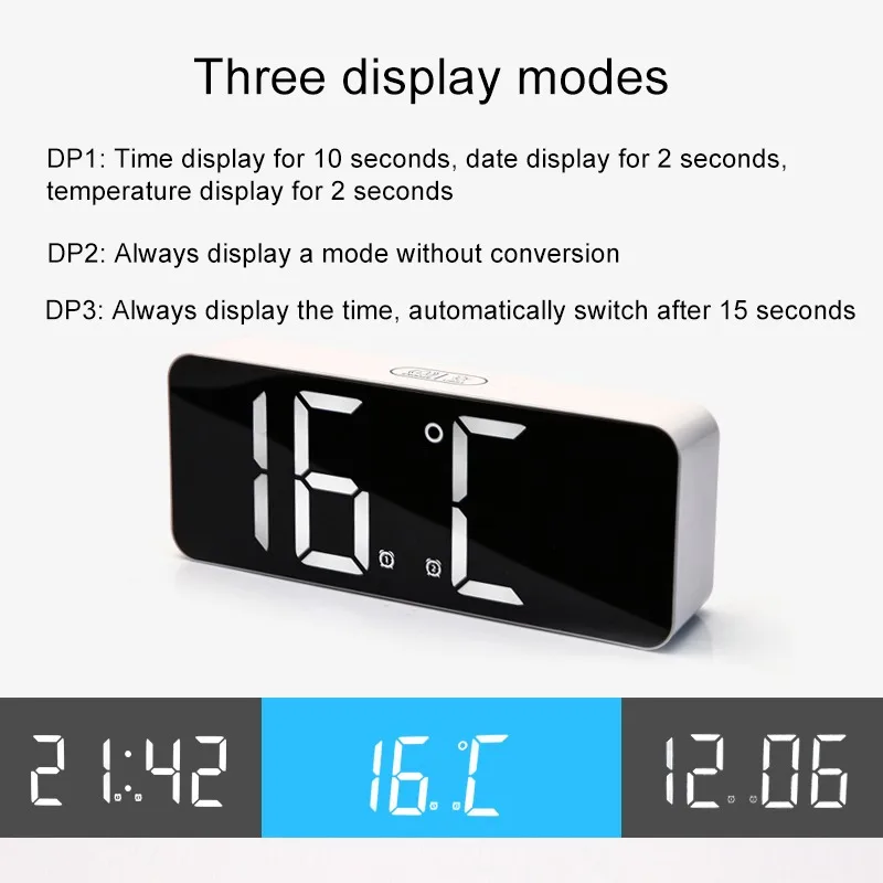 Светодиодный ные многофункциональные зеркальные часы цифровой будильник