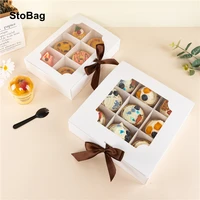 stobag 5pcs thicken pastry cupcake boxes cookies chocolate puffs baking packaging for bakery wedding birthday festival favors