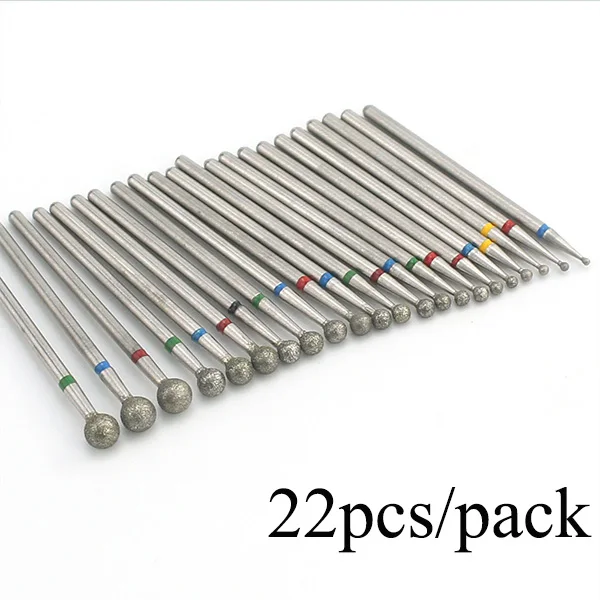 22pcs 1 шт. Алмазный шариковый роторный фреза для маникюра, ногтей, сверло для кутикулы, электрические пилочки для ногтей, инструменты для удаления геля - Цвет: 22pcs