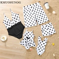 dot printed patchwork beach swimsuit family matching outfits 2021 mother daughter mommy and me swimwear father son bathing suits