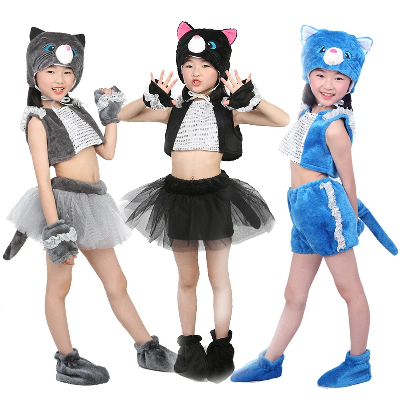 

Halloween Cosplay Cats 2pcs Sets Age For 3 - 14 Yrs Baby Girls Boys Carnival Party Stage Show Children Clothes 2021 Fall Winter