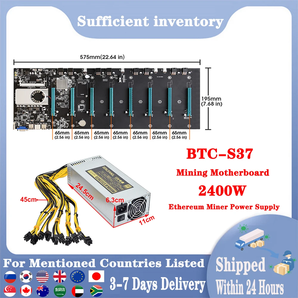 

Протестированная материнская плата ETH BTC для майнинга 8 * PCIE 16X /4 * USB2.0 /DDR3 слот Sodimm/Поддержка 1066/1333/1600 МГц S37 + 2400 Вт PSU