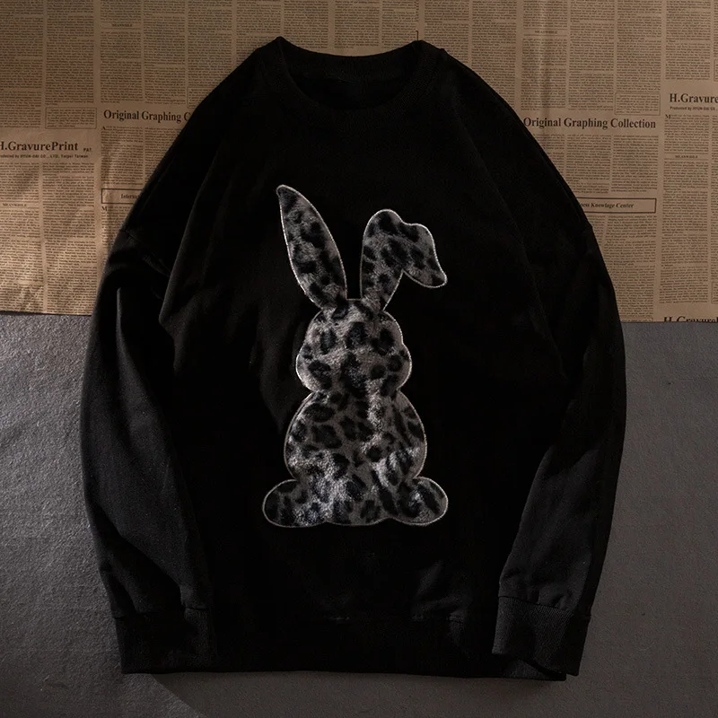 

Leopard Hairy Rabbit Women Autumn/Spring Oversized Hoodies Kawaii Harajuku Casual Hiphop Female Graphic Retro Vintage Sweatshirt