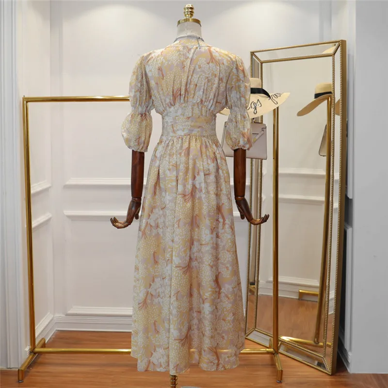 Женское платье макси на пуговицах Длинное Элегантное с V образным вырезом