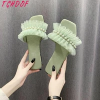 tghdof 2022 summer womens sandals 2022 fashion designer outdoor slippers with low shoes for women pearl trend leisure mules