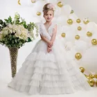 Многослойные тюлевые пышные платья принцессы цвета слоновой кости с цветами для девочек детское платье для свадьбы вечеринки детское платье на день рождения платье для первого причастия