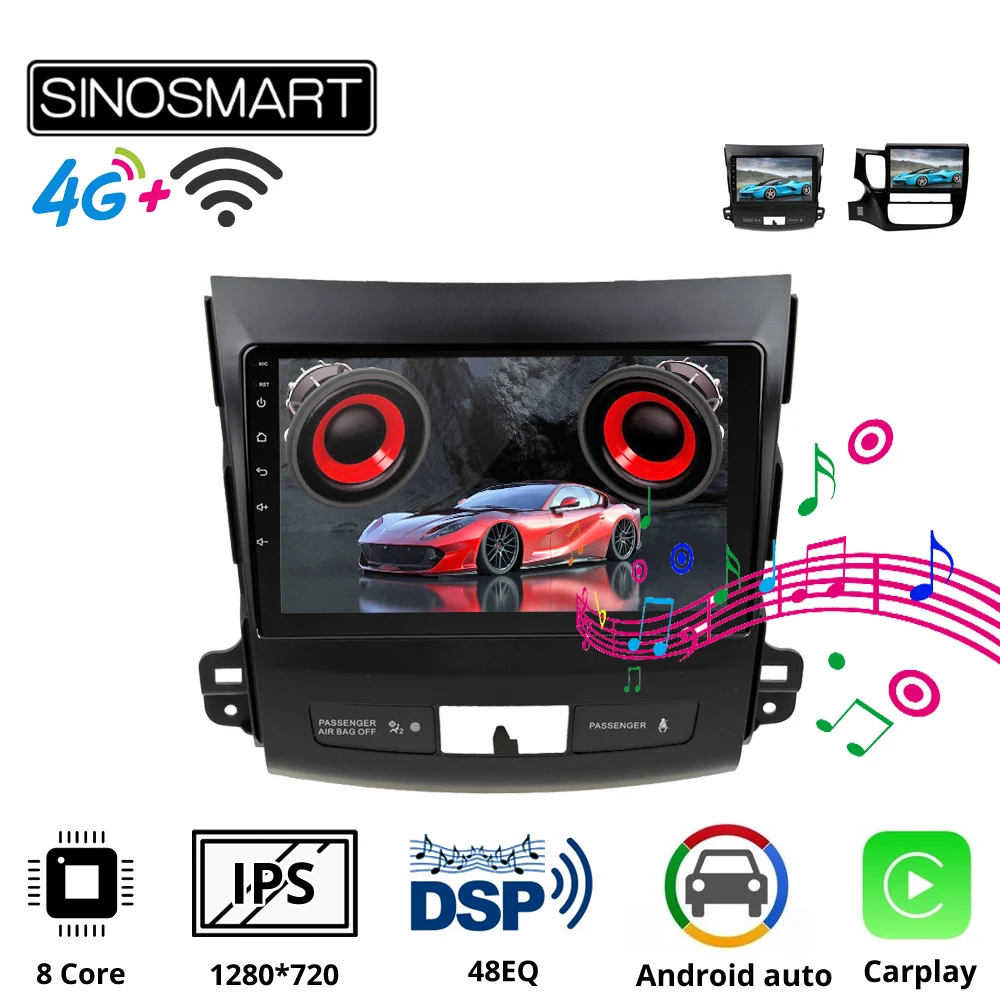 Sinosmart автомобильный радиоприемник с навигацией GPS для Mitsubishi Outlander 2008 2019 2.5d IPS 8 Core DSP