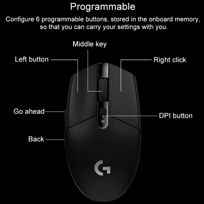 Мышь Logitech G304 беспроводная 12000DPI 6 программируемых кнопок с датчиком HERO USB |