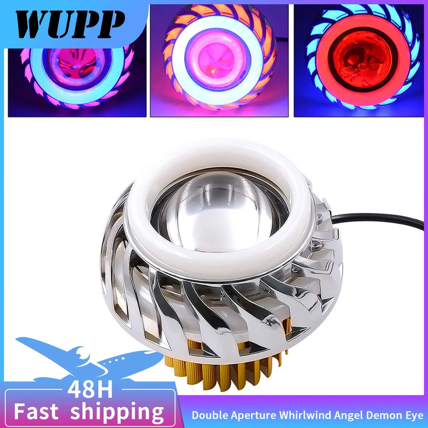 

WUPP 1PCS Moto Headlight Bulbs 30W 1200LM/W Built-in Double Aperture Whirlwind Angel Demon Eye Pink Blue LED Headlight Bulbs