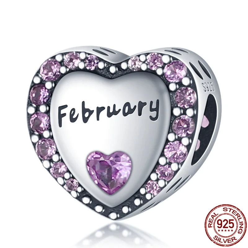 

Genuine 925 Sterling Silver 12 Birthstone February Beads Suitable for 3mm Bracelet Make Fashionable DIY Jewelry for Women