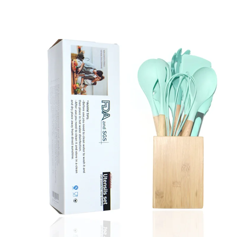 Силиконовая деревянная ручка кухонный набор из 11 антипригарных лопаток