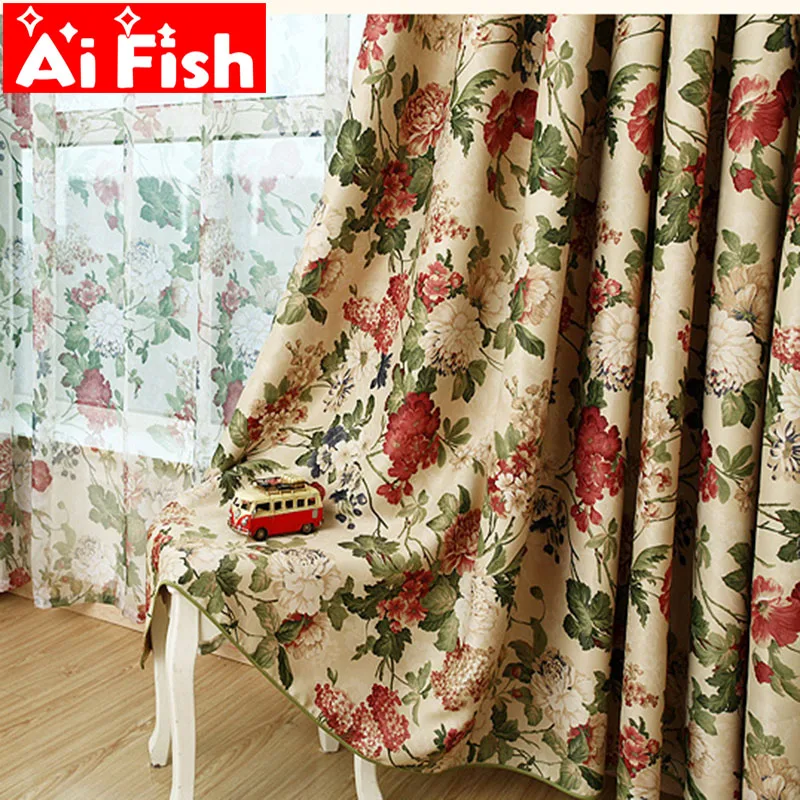 

American Printing Pastoral Floral Treatment Shading Cloth Bedroom Window Curtain For Kitchen Blackout Curtains Panels MY237-5