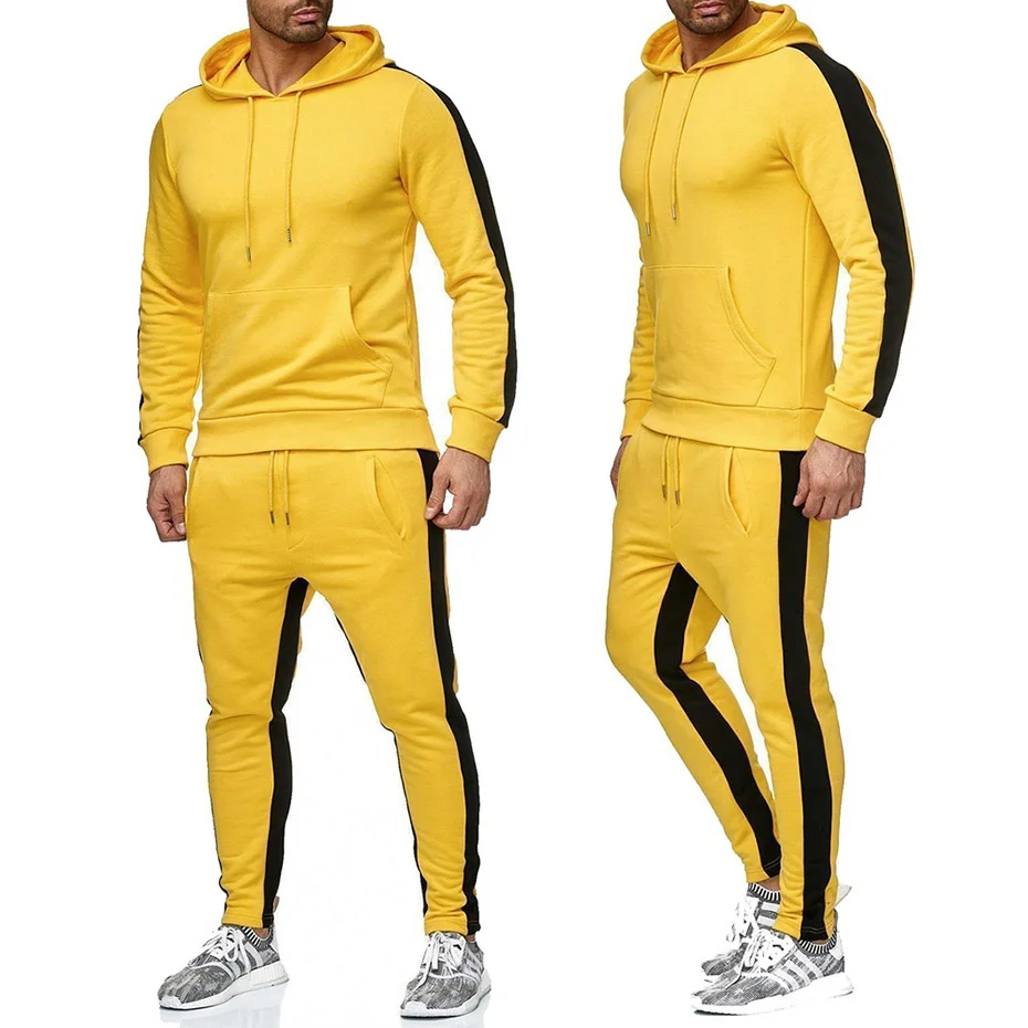

2019 New Sport Suit Hoodie Solid color Hooded+Pants Men Casual Cotton Fall / Winter Warm Sweatshirts Men's Casual Tracksuit Coat