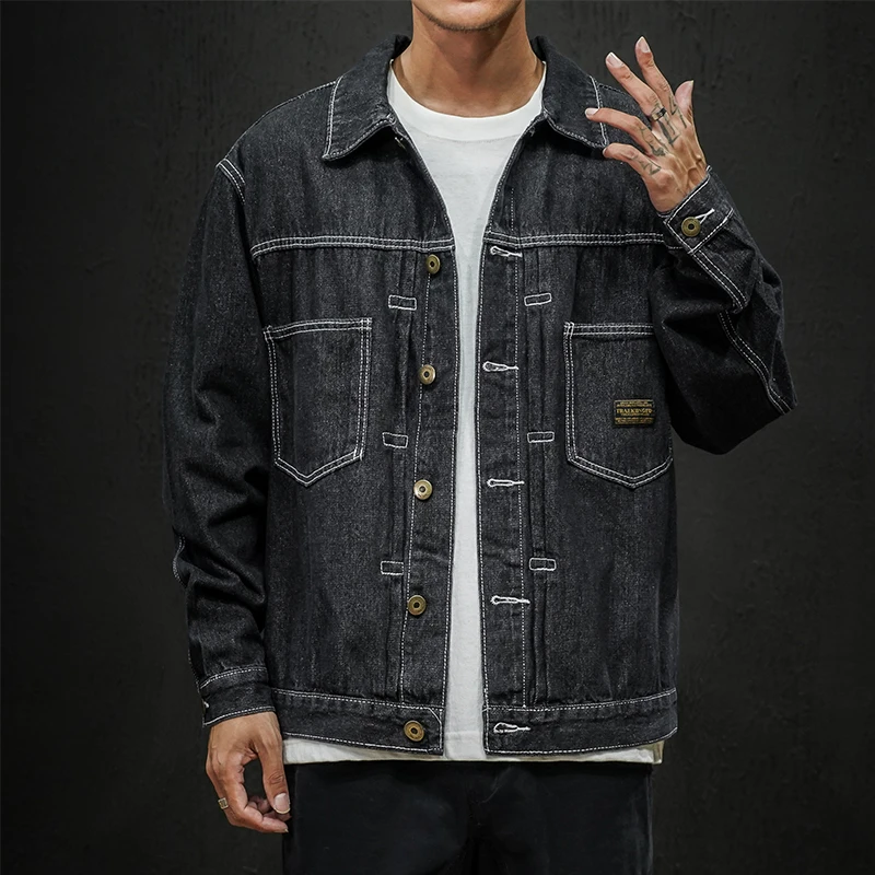 

Мужская джинсовая куртка оверсайз, черная или синяя джинсовая куртка с карманами, весна-осень 2020