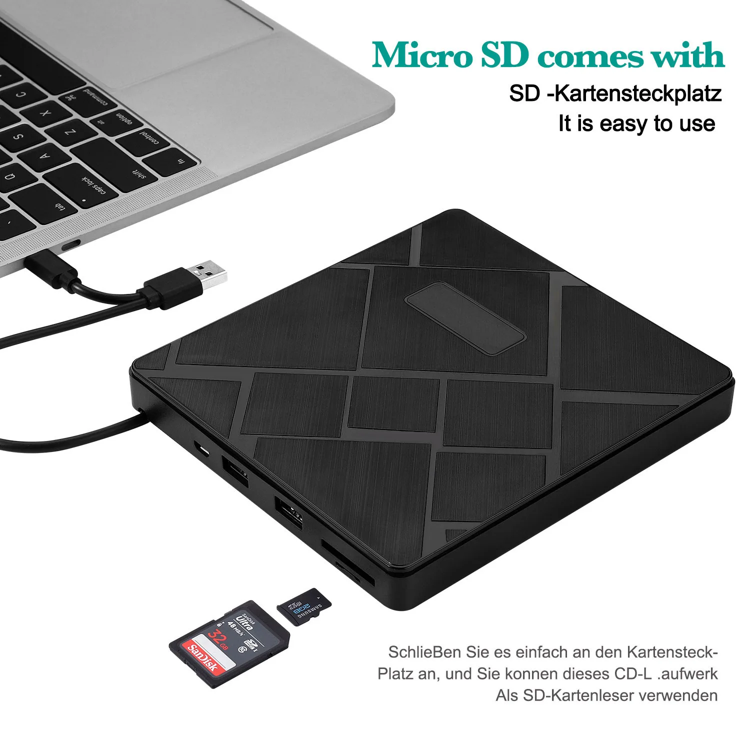 KuWFi USB3.0 + Type-C DVD горелка RW CD писатель Внешний Оптический привод CD/DVD плеер TF/SD