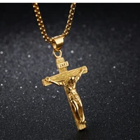 new hot selling gold color cross charm pendant jesus necklaces for women men stainless steel filled necklaces punk party jewelry