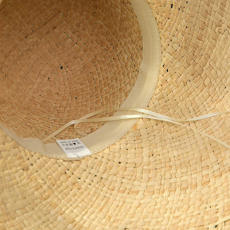

Summer Simple Solid Color Hand Woven Bow Raffias Ladies Sun Hat With Big Brim Straw Hat Outdoor Beach Summer Hat