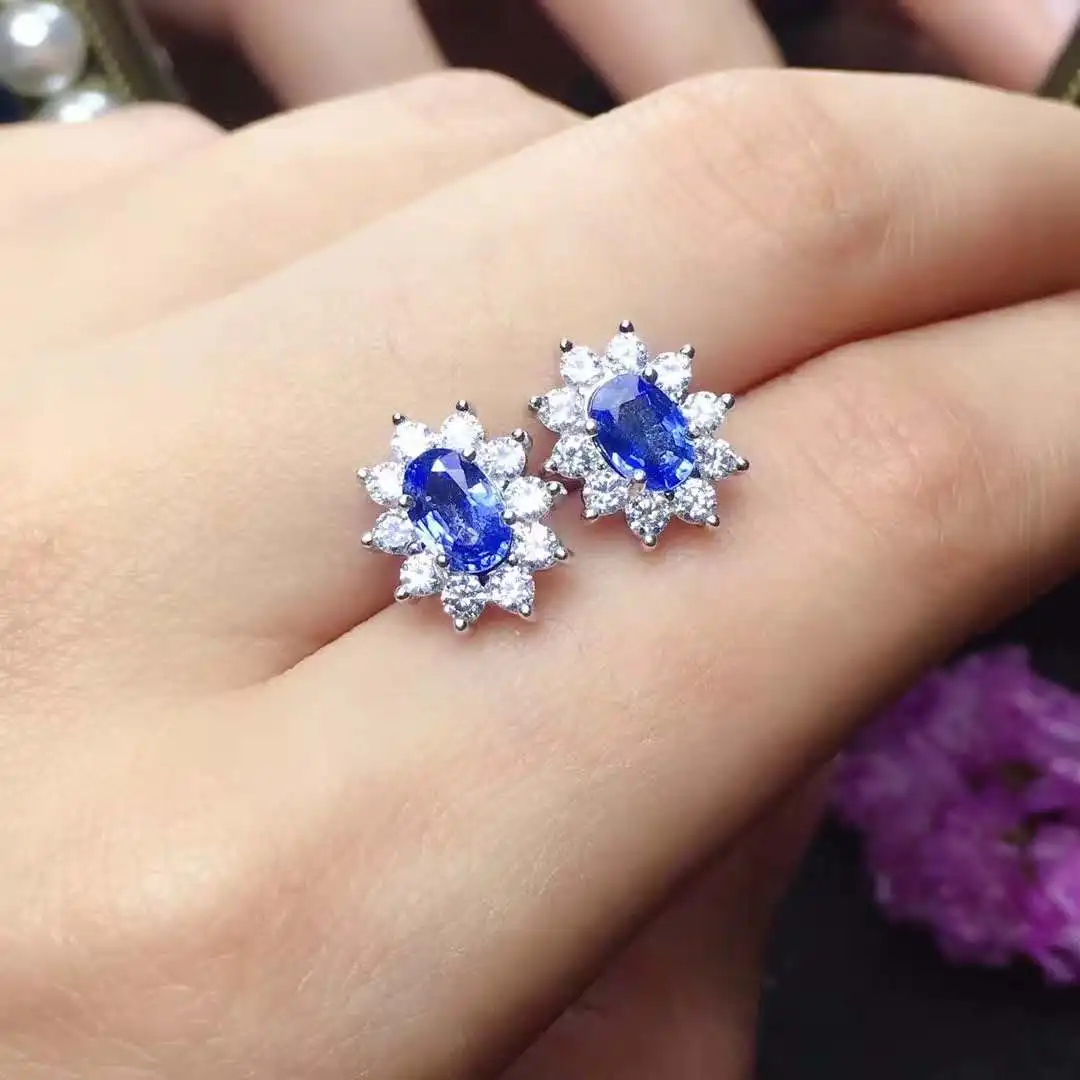 Natural And Real Blue Sapphire Earrings 925 Sterling Silver for Women Wedding Engagement | Украшения и аксессуары