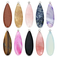 1pc 59x18mm natural stone pendants water drop green pink green charms pendant fit necklaces jewelry making