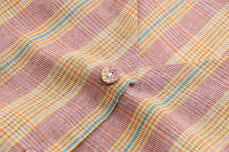 

Cotton and Linen Shirt Women's Blouse Plus Size XXXL 4XL Casual Plaid V-neck Long Sleeve Shirt KKFY5274