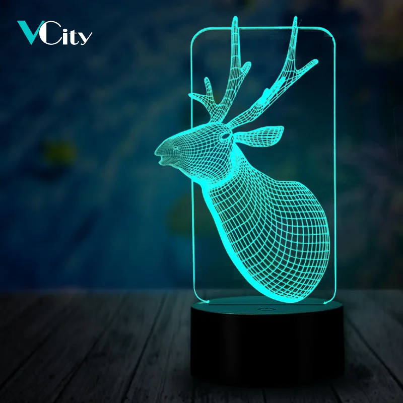 VCity Новый 3D оптический голова оленя ночной Светильник разных цветов для