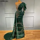 Женское атласное платье на одно плечо, блестящее вечернее платье с золотыми аппликациями и кристаллами, модель 2021