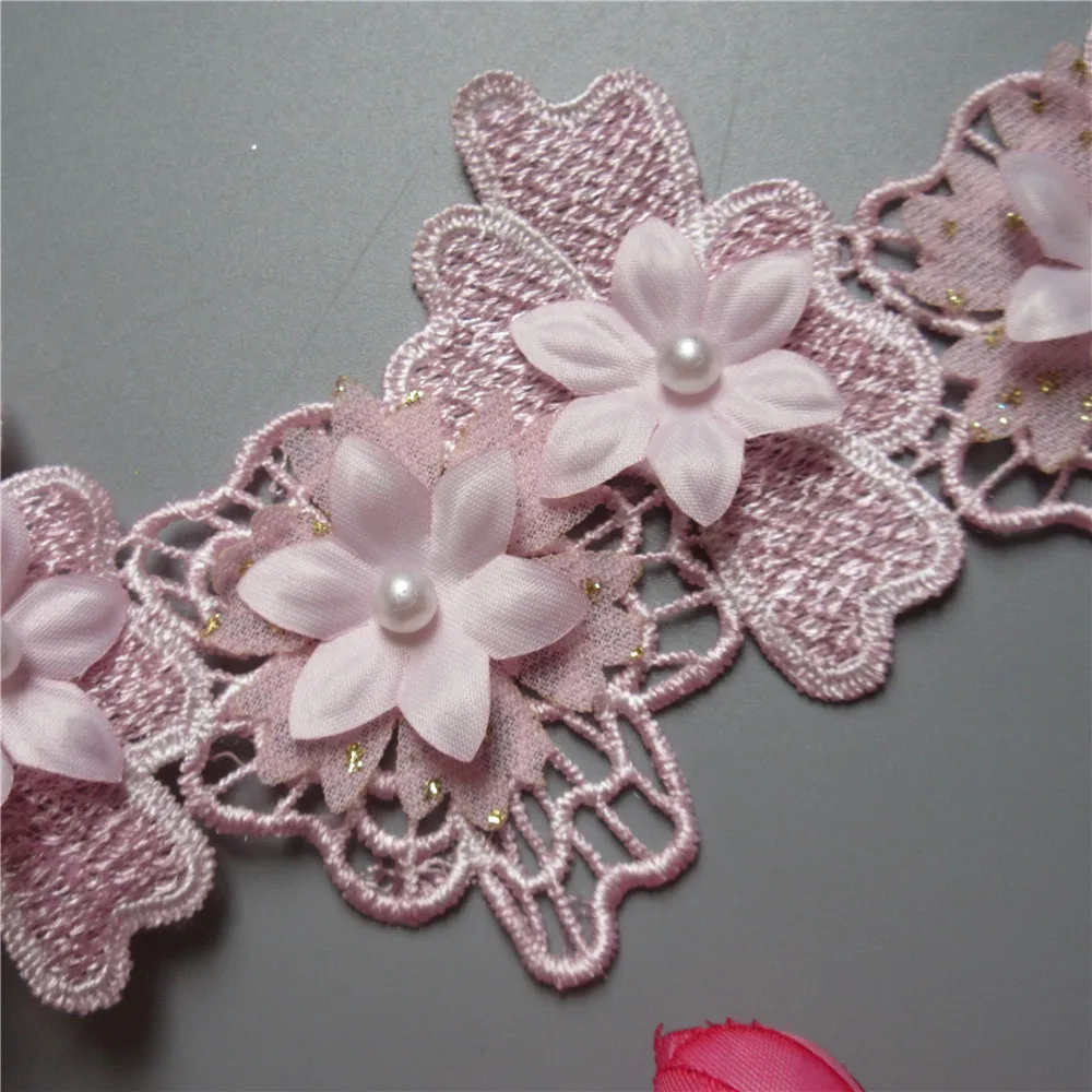 5/10x розовые жемчужные цветы кружевная отделка вязаная Свадебная растворимая