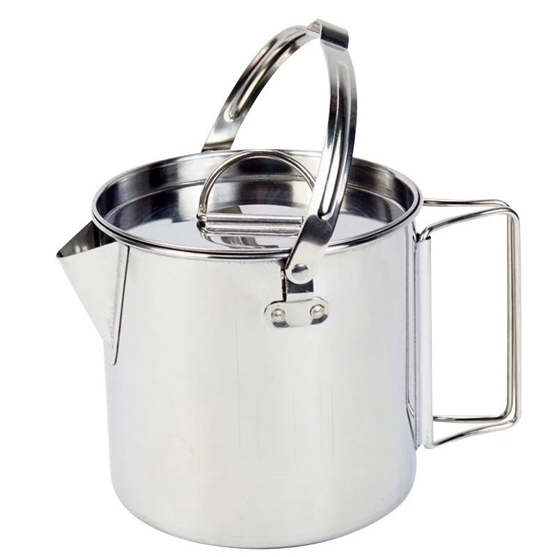 

1.2L Stainless Steel Camping Tableware Hanging Pot With Lid Outdoor Cookware Camp Mug Soup Coffee Pot Water Kettle