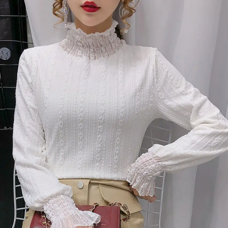 Женская блузка Осень-зима сетчатая водолазка кружевная Изысканная Рубашки Ropa De