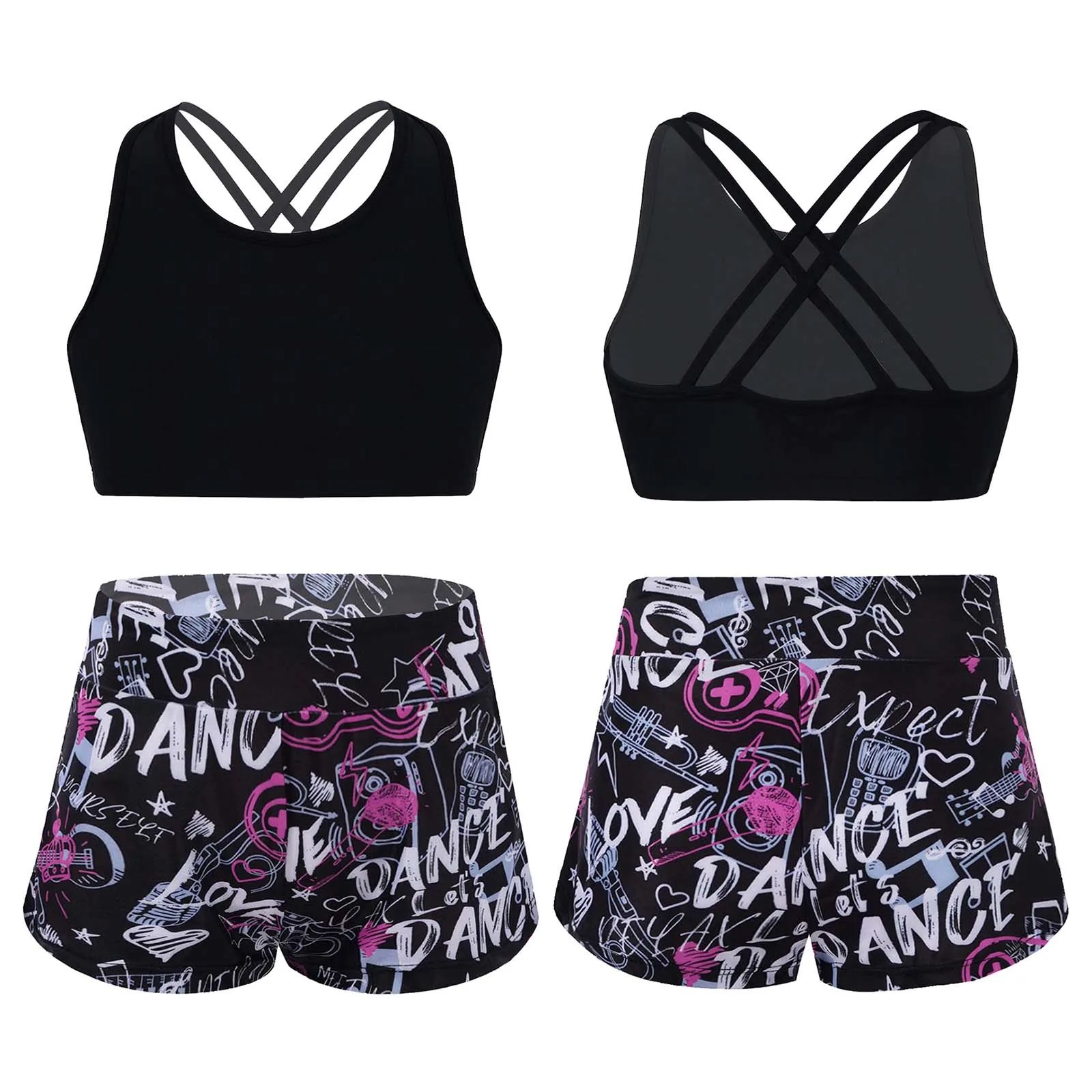 

Kid Girls Dancewear Sets Sports Outfits Stretchy Sleeveless Top with Leggings Shorts Hot Pants for Gymastics Workout Performance