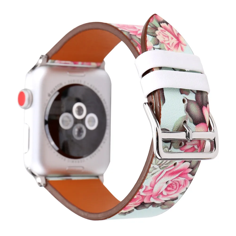 С цветочным принтом Кожаные Ремешки для наручных часов Apple Watch, версии 5/4/3/2/1 браслет полосы 44 мм 40 мм, 42 мм, 38 мм, версия для наручных часов iWatch, 4 аксессуары