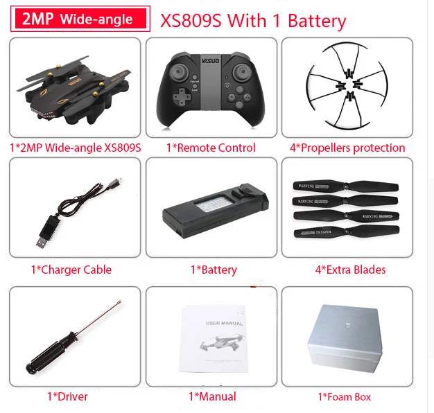 Wide 2MP 1B Foam Bx Visuo Xs809s Battles Sharks Wifi Fpv широкоугольная камера складной Радиоуправляемый Дрон Квадрокоптер Vs Visuo Xs809hw Sx812 Sg106 906 M69 M70 - Цвет: Wide 2MP 1B Foam Bx