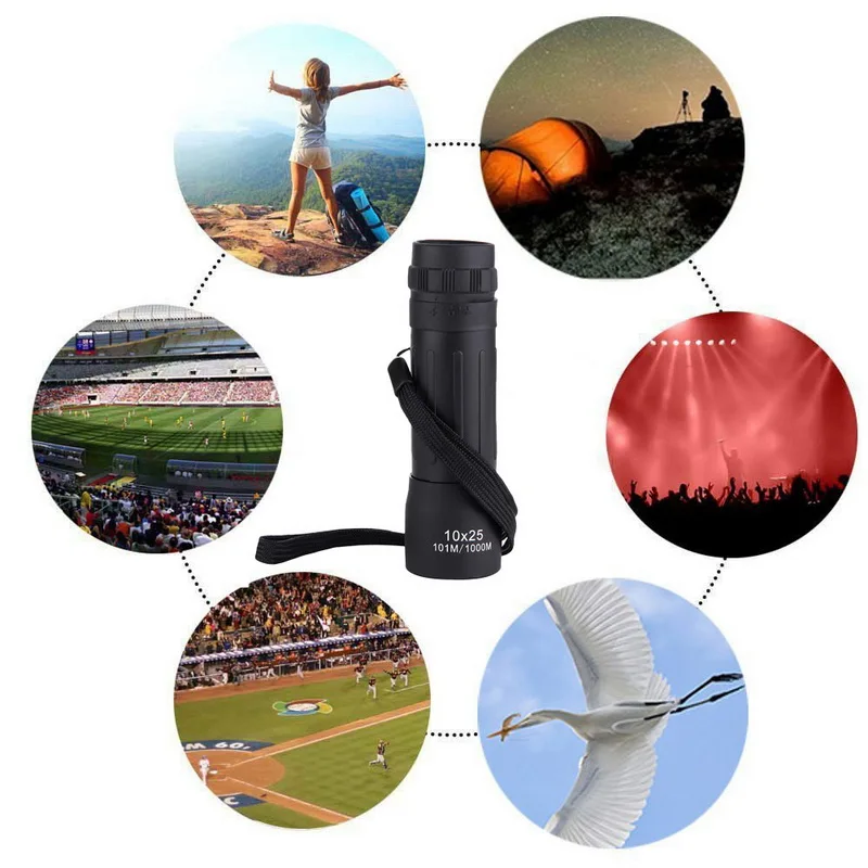 

10x25 HD 10X Monocular Mini Portable Telescope Waterproof Binoculars Optical Hunting Travel Camping Fishing Hiking