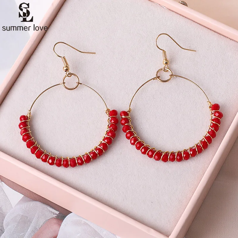 Женские круглые серьги в стиле бохо большие серьги-подвески золотого цвета со