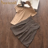 bear leader girls clothing sets new girl clothing trendy short sleeve top striped pants kids suit fashion children clothing