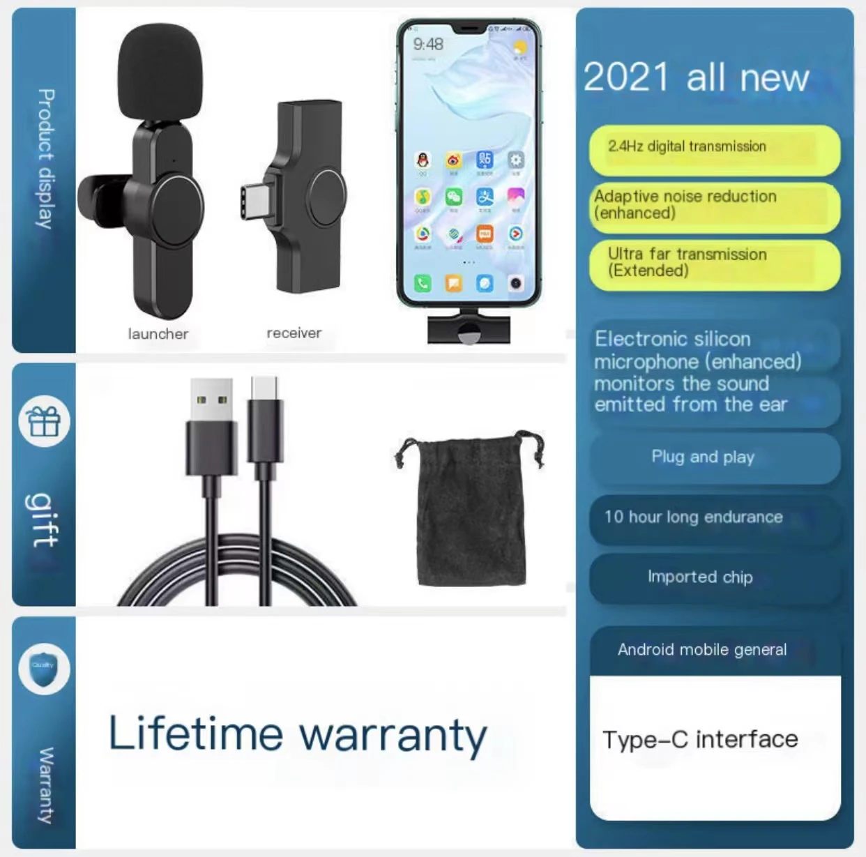 Один для двух беспроводных телефонов Apple Android Douyin двойной прямой трансляции