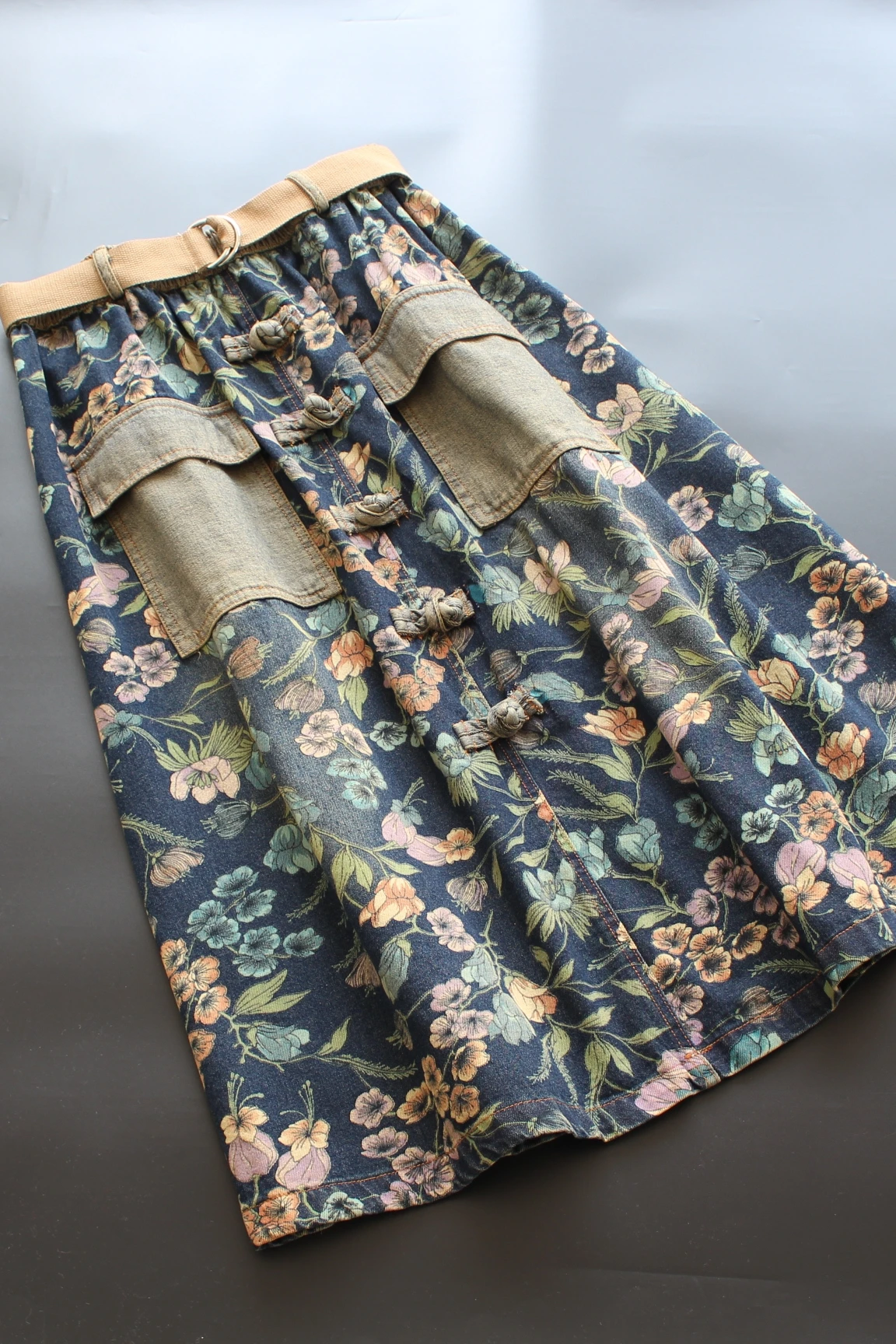 

New Spring denim skirt women elastic waist floral skirt casual wear