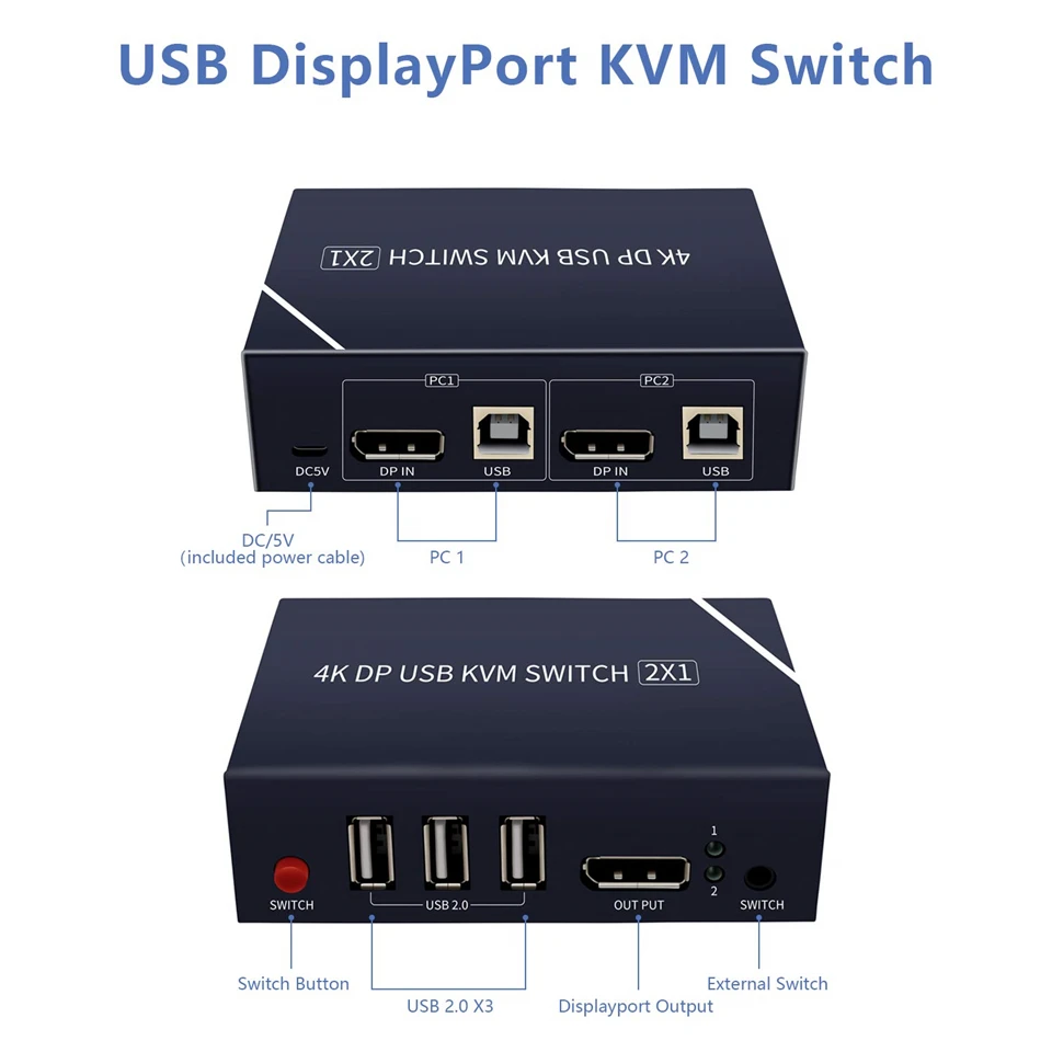 2021 Лучший 4K KVM HDMI переключатель двойной монитор 2 в 1 выход DP порта 60 Гц совместный