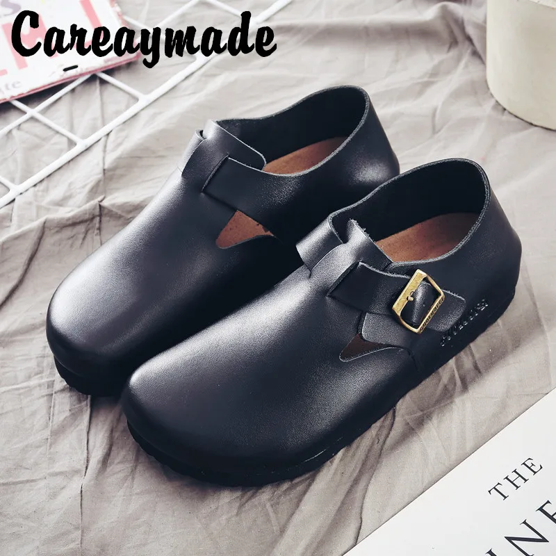 Careaymade-Retro thickened flat round head of cattlebelt buckle shoes, Leisure Flat All-Inclusive Students Outer Wear shoes